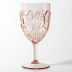 Rustic White & Wood Acrylic Wine Glass - Pale Pink Accessories