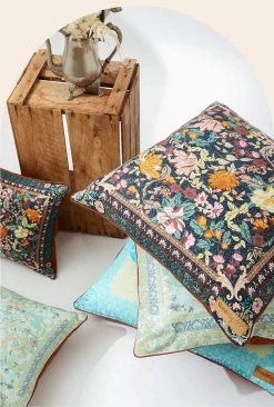 Rustic White & Wood Wandering Folk Picnic Rugs Emerald Forest Cushion Cover