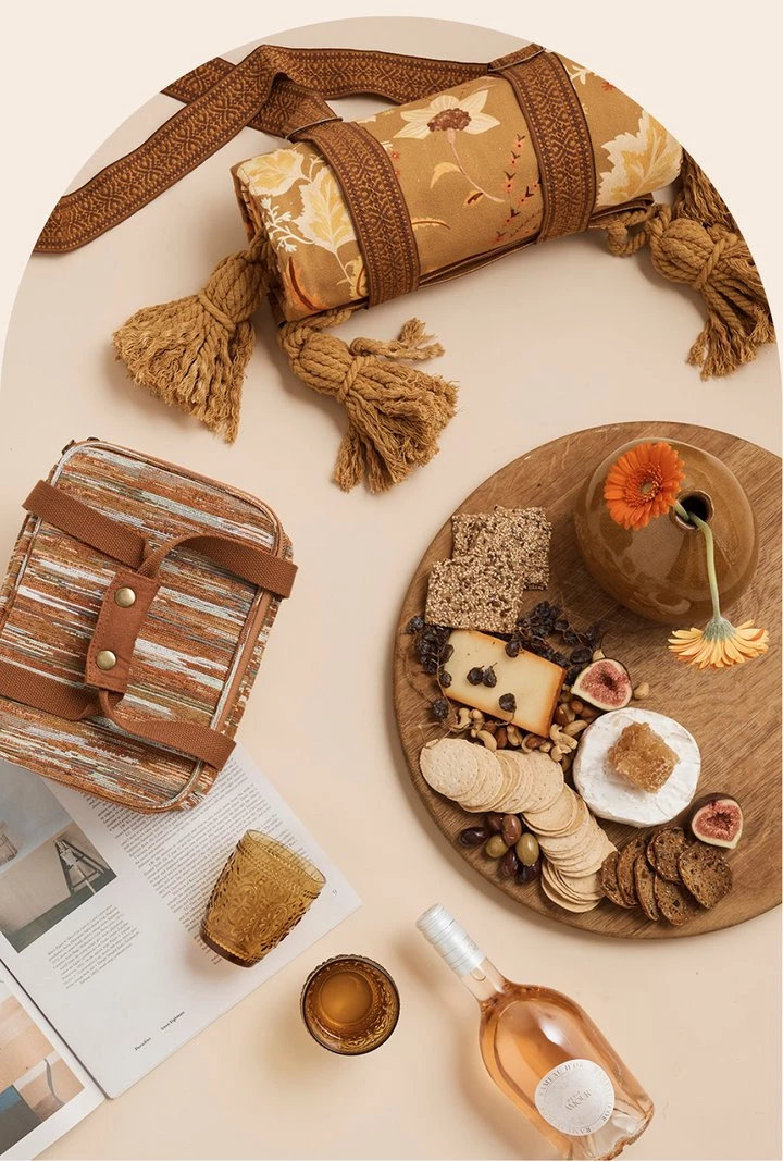 Rustic White & Wood Golden Folk Picnic Rug 10 Rustic White & Wood Golden Folk Picnic Rug