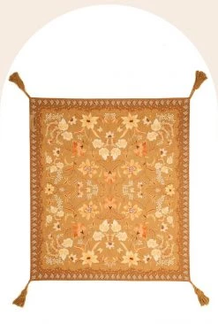 Rustic White & Wood Golden Folk Picnic Rug