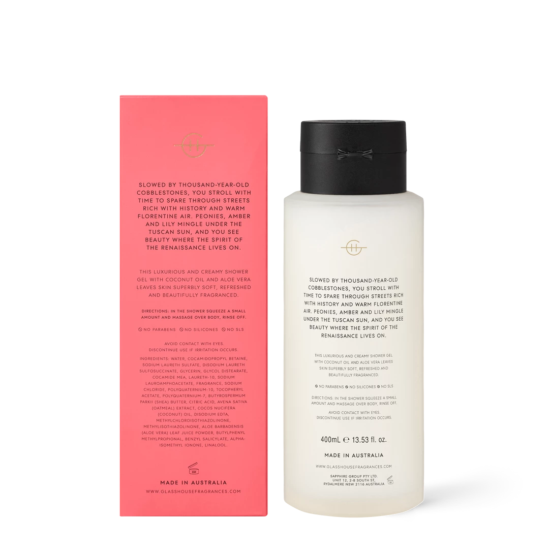 Rustic, White & Wood GLASSHOUSE FOREVER FLORENCE - SHOWER GEL 400ml Glasshouse Fragrances