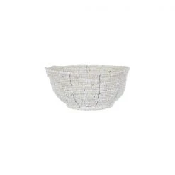 Rustic White & Wood Beaded Candy Bowl - Round Accessories
