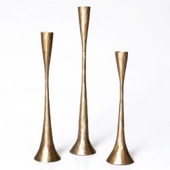 Rustic White & Wood Artisan Candlestand Holder - Set Of 3 - Brass Homewares