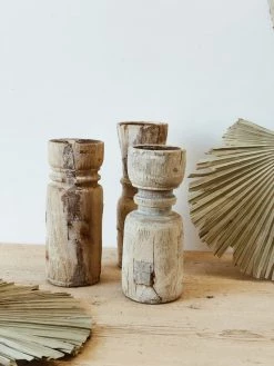 Rustic White & Wood Old Indian Leg Candle Holder - Medium Vintage Treasures