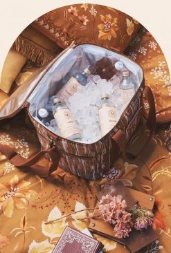 Rustic White & Wood Wandering Folk Picnic Rugs Ochre Cooler Bag