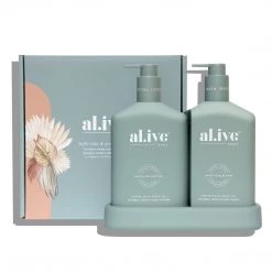Rustic, White & Wood AL.IVE BODY WASH & LOTION DUO + TRAY - GREEN DUO