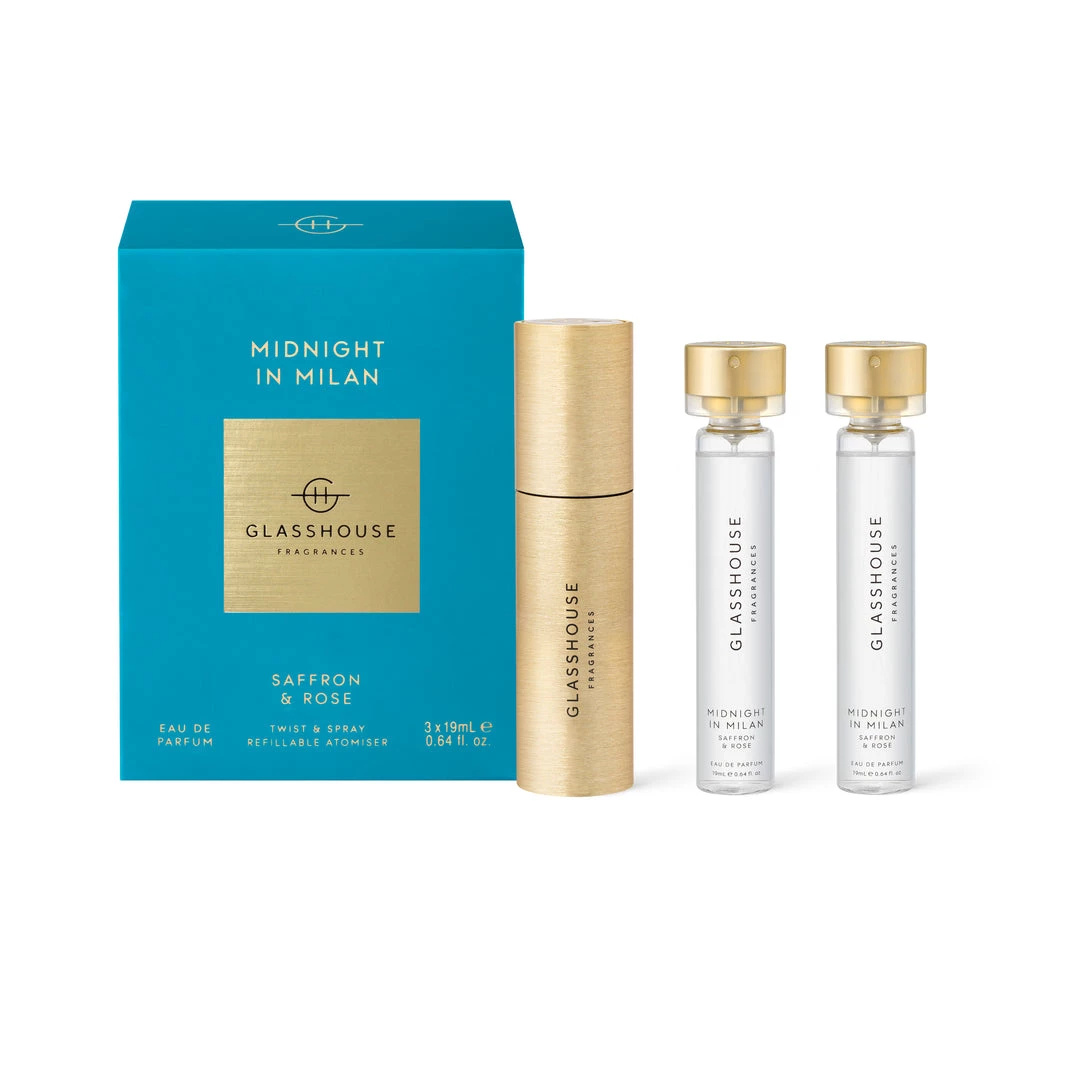 Rustic, White & Wood Glasshouse Fragrances GLASSHOUSE - MIDNIGHT IN MILAN - Eau De Parfum (3 X 19ml) 3 Rustic, White & Wood Glasshouse Fragrances GLASSHOUSE - MIDNIGHT IN MILAN - Eau De Parfum (3 X 19ml)
