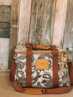 Rustic White & Wood Acacia Cooler Bag - Hazel Wandering Folk Picnic Rugs