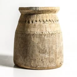 Rustic White & Wood Bleached Wooden Oil Pots - Indian Vintage Treasures