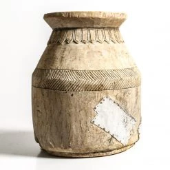 Rustic White & Wood Bleached Wooden Oil Pots - Indian Vintage Treasures