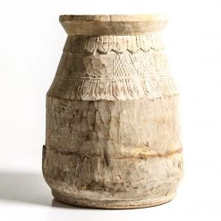 Rustic White & Wood Bleached Wooden Oil Pots - Indian Vintage Treasures