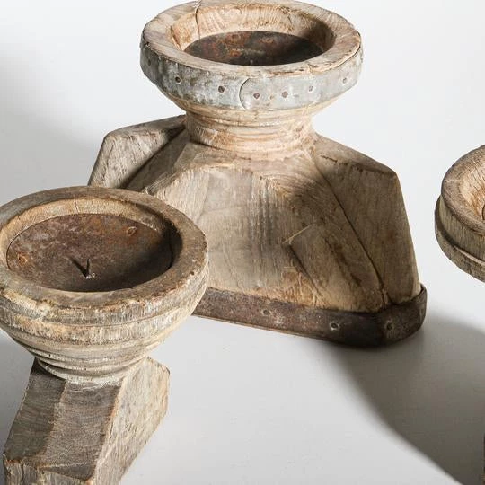 Rustic White & Wood Indian Seeder Candle Stand 4 Rustic White & Wood Indian Seeder Candle Stand