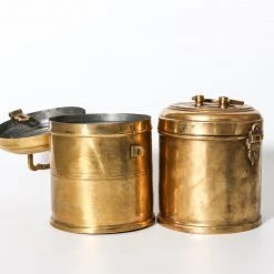 Rustic White & Wood Indian Brass Bharni - Small