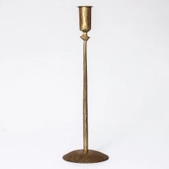 Rustic White & Wood Homewares Tinker Candlestand Holder - Set Of 3 - Antique Brass