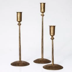 Rustic White & Wood Homewares Tinker Candlestand Holder - Set Of 3 - Antique Brass