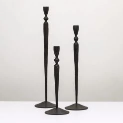 Rustic White & Wood Homewares Grace Taper Candlestand Holder - Set Of 3 - Black Iron