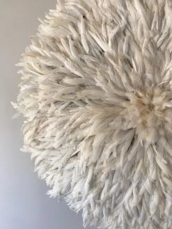 Rustic White & Wood Bamileke Feather Juju Hat - White 15 Rustic White & Wood Bamileke Feather Juju Hat - White