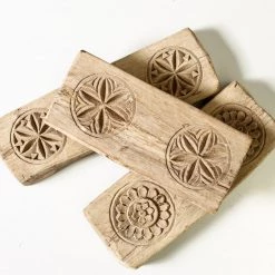 Rustic White & Wood Vintage Treasures Carved Wooden Bajot, Vintage
