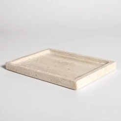 Rustic White & Wood Travertine Tray
