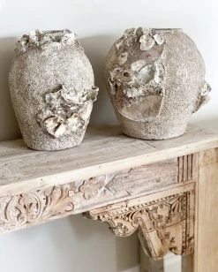 Rustic White & Wood Barnacle & Shell Clustered Pots Coastal Decor