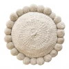 Rustic White & Wood Iana Pom Pom Cushion In Natural - Round Argentinian Cushions