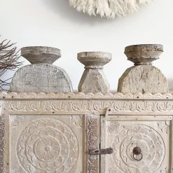 Rustic White & Wood Indian Seeder Candle Stand 20 Rustic White & Wood Indian Seeder Candle Stand