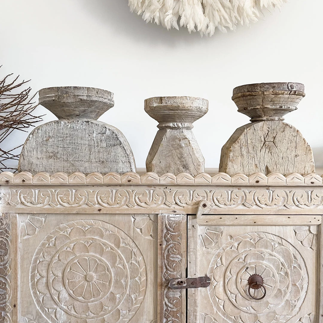 Rustic White & Wood Indian Seeder Candle Stand 10 Rustic White & Wood Indian Seeder Candle Stand