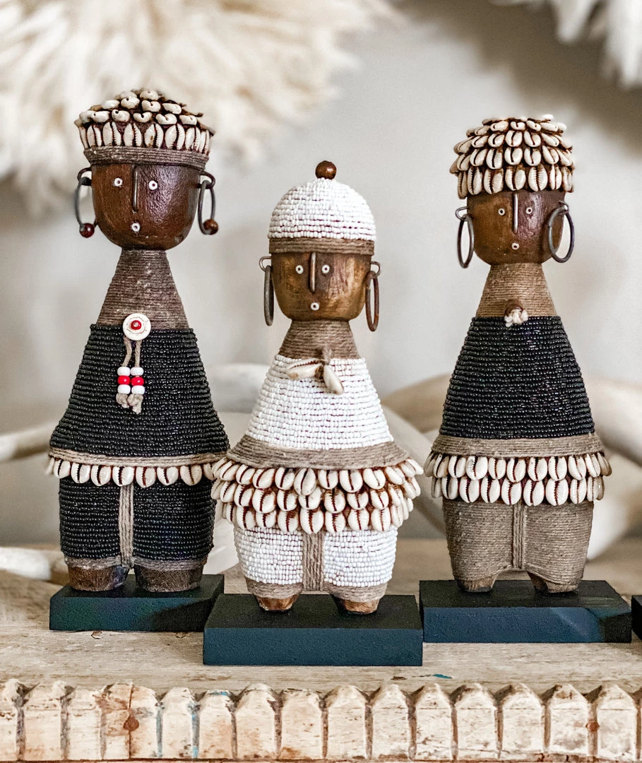 Rustic White & Wood Namji Dolls - Assorted Black & White - Small 5 Rustic White & Wood Namji Dolls - Assorted Black & White - Small
