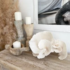 Rustic, White & Wood Turban Vase Coral Coastal Decor