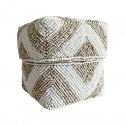 Rustic White & Wood Beaded Boxes - White & Natural Homewares