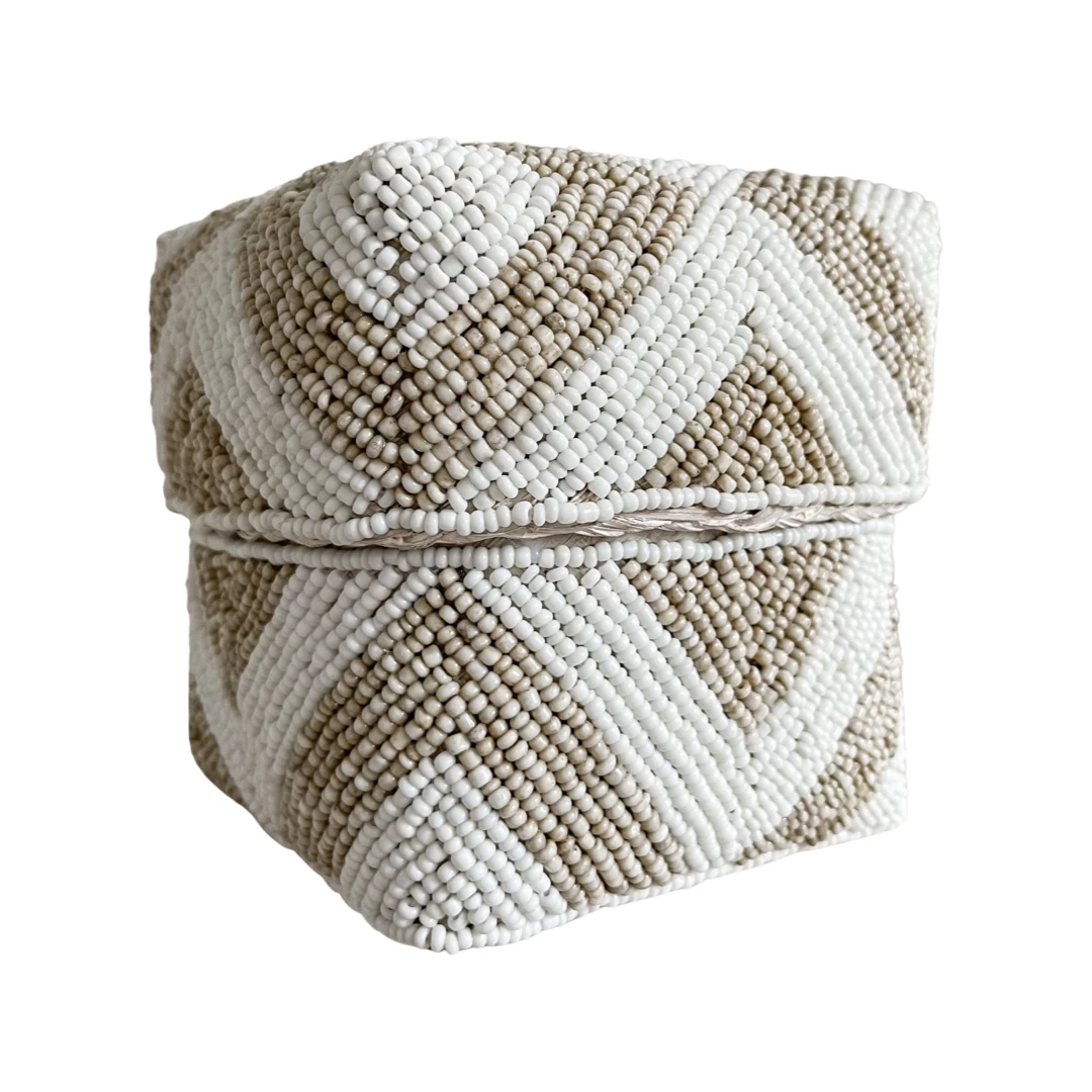 Rustic White & Wood Beaded Boxes - White & Natural Homewares 4 Rustic White & Wood Beaded Boxes - White & Natural Homewares