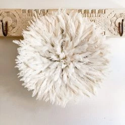 Rustic White & Wood Bamileke Feather Juju Hat - White 12 Rustic White & Wood Bamileke Feather Juju Hat - White