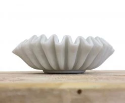 Rustic White & Wood Marble Fluted Bowl - Wavy Ripple - Hand Carved Accessories