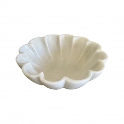 Rustic White & Wood Marble Fluted Bowl - Hand Carved Accessories