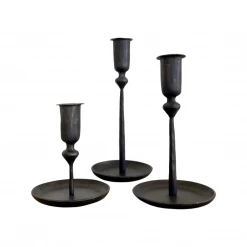 Rustic White & Wood Lineage Candlestick Holders - Set Of 3 - The Society Inc