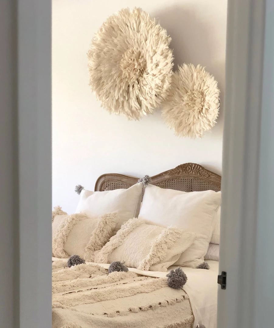 Rustic White & Wood Bamileke Feather Juju Hat - White 6 Rustic White & Wood Bamileke Feather Juju Hat - White