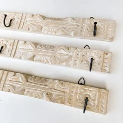 Rustic White & Wood Carved Indian Wall Hook