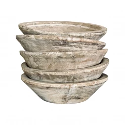 Rustic White & Wood Vintage Treasures Wooden Bowls - Indian Antiques - Whitewashed