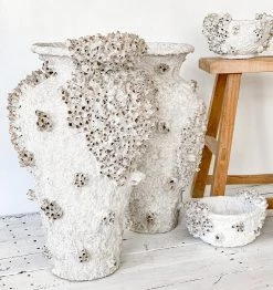 Rustic White & Wood Coastal Decor Barnacle Clustered Pots - Oversized