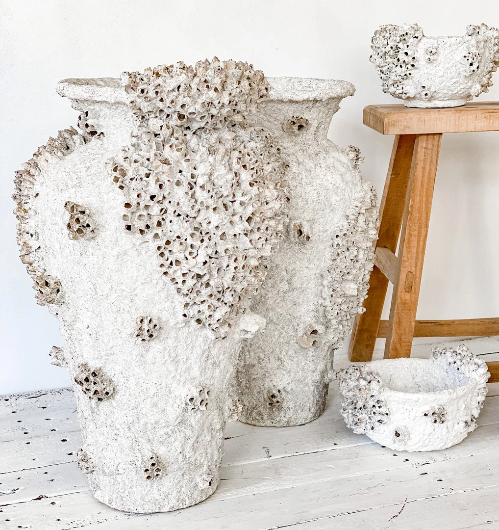 Rustic White & Wood Coastal Decor Barnacle Clustered Pots - Oversized 4 Rustic White & Wood Coastal Decor Barnacle Clustered Pots - Oversized