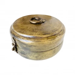 Rustic White & Wood Homewares Round Brass Trinket Box - Chest, Hand-Etched 11 Rustic White & Wood Homewares Round Brass Trinket Box - Chest, Hand-Etched