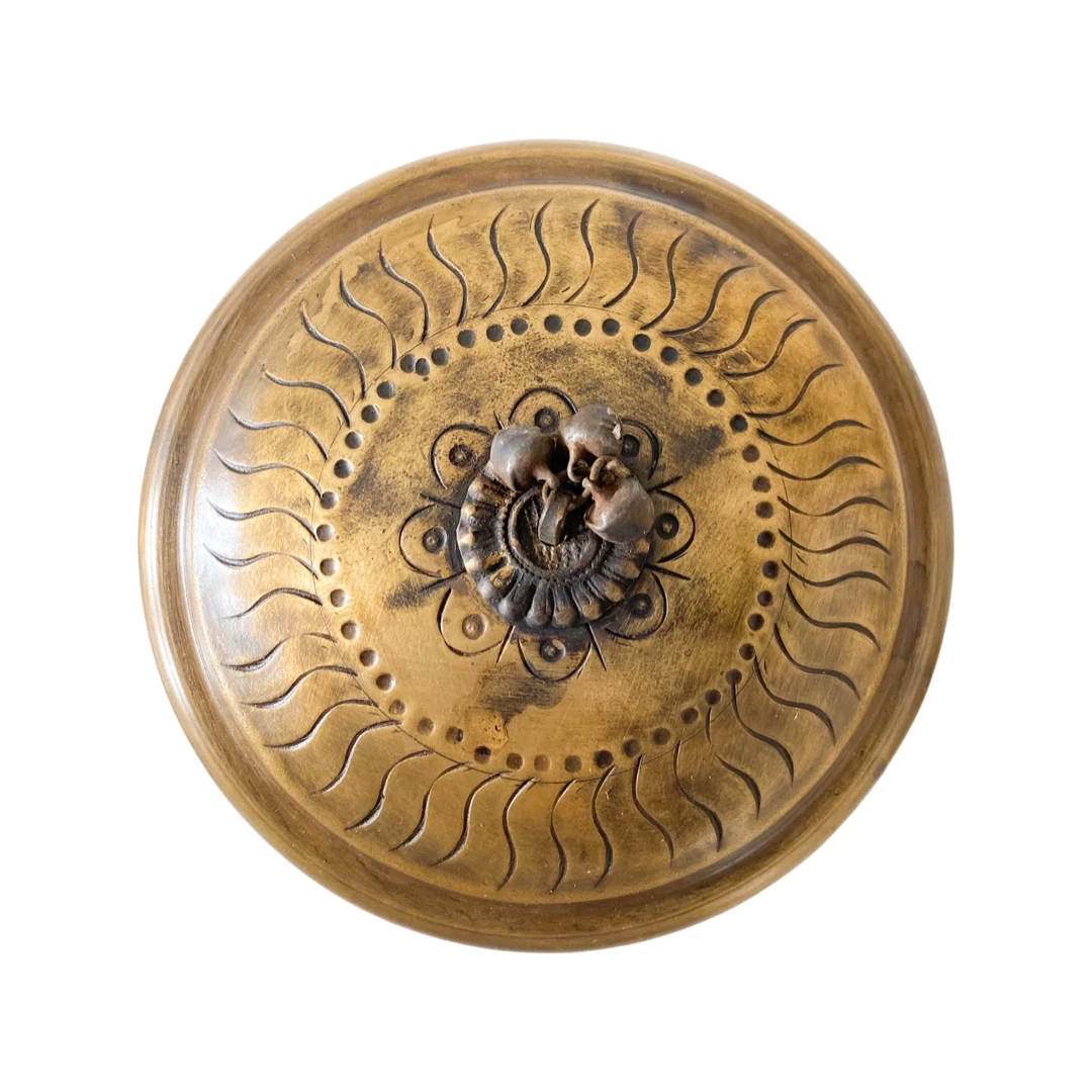 Rustic White & Wood Homewares Round Brass Trinket Box - Chest, Hand-Etched 5 Rustic White & Wood Homewares Round Brass Trinket Box - Chest, Hand-Etched