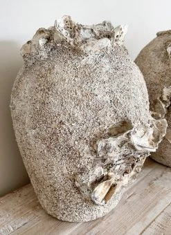 Rustic White & Wood Barnacle & Shell Clustered Pots Coastal Decor