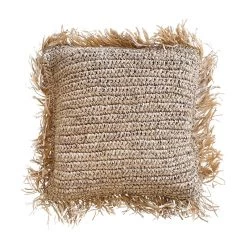 Rustic White & Wood Raffia Fringed Cushion Cover - Square Accessories