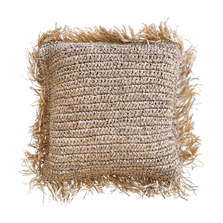 Rustic White & Wood Raffia Fringed Cushion Cover - Square Accessories 3 Rustic White & Wood Raffia Fringed Cushion Cover - Square Accessories