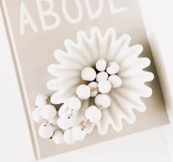 Rustic White & Wood Marble Fluted Bowl - Ripple - Hand Carved