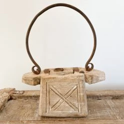 Rustic White & Wood Vintage Treasures Vintage Teak Ghee Pot