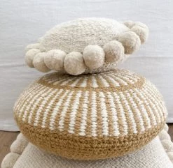 Rustic White & Wood Iana Double Weave Cushion In Natural & Natural Nut - Round