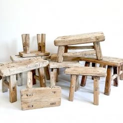 Rustic White & Wood Vintage Treasures Elm Wood Workers Stool - Mini 19 Rustic White & Wood Vintage Treasures Elm Wood Workers Stool - Mini