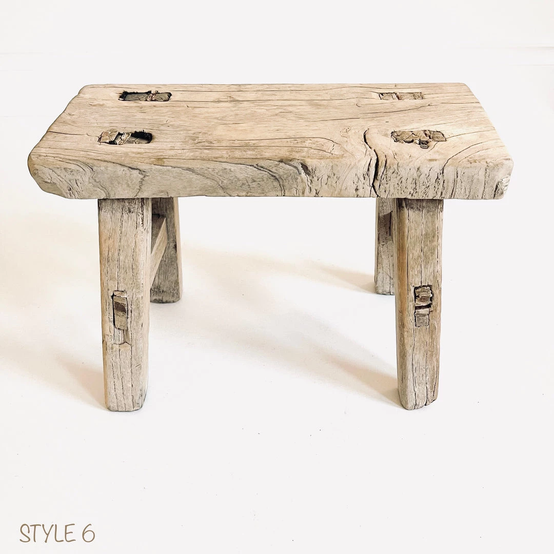 Rustic White & Wood Vintage Treasures Elm Wood Workers Stool - Mini 13 Rustic White & Wood Vintage Treasures Elm Wood Workers Stool - Mini